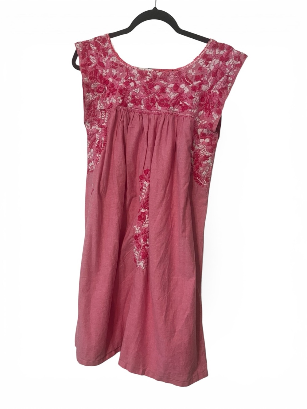pink Mi Golondrina embroidered shift dress.